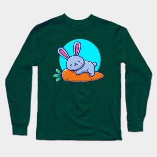 Cute Rabbit Sleeping On Carrot Cartoon Long Sleeve T-Shirt